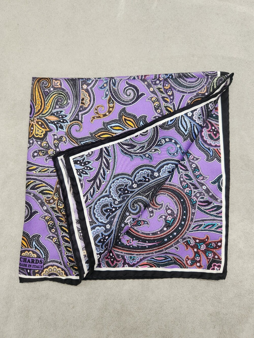 JZ Richards Pocket Square Lilac Gold 100% Silk 4 panels Paisley Pochette New $50